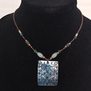 Princess length teal white 9.5inch necklace